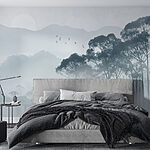 Fotobehang Groep bomen in mist