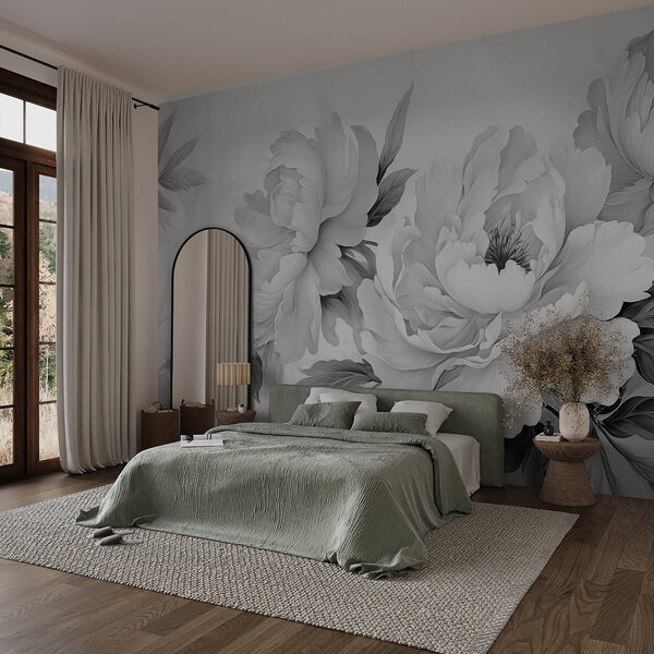 Elegante bloemen in monochrome tinten Fotobehang Elegante bloemen in monochrome tinten