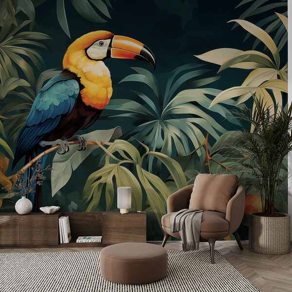 Vogel zittend op een tak Fotobehang Vogel zittend op een tak