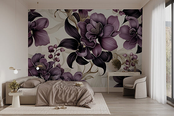 Elegant paars bloemstuk te zien Fotobehang Elegant paars bloemstuk te zien