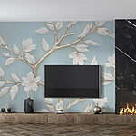 Fotobehang Boom met witte bladeren en bloemen