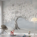 Fotobehang Boom met witte bloemen
