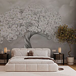Fotobehang Boom met witte bloemen