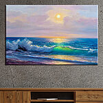 Canvas Schilderijen Schilderij van een strand met golven