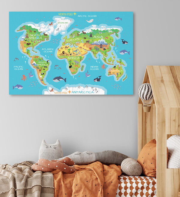 Wereldkaart met dieren Canvas Schilderijen Wereldkaart met dieren