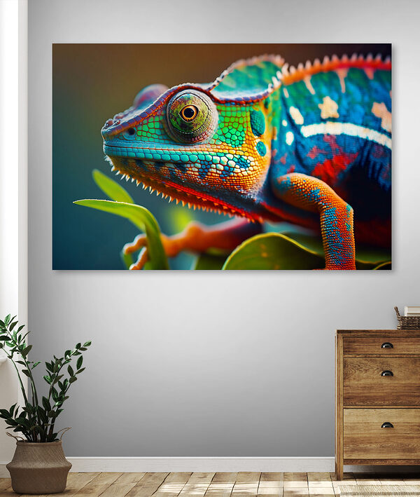 Kleurrijke hagedis op een blad Canvas Schilderijen Kleurrijke hagedis op een blad