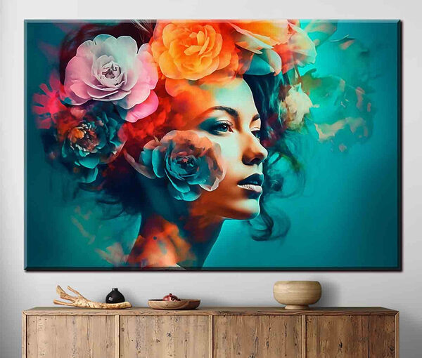 Vrouw met bloemen in haar haar Canvas Schilderijen Vrouw met bloemen in haar haar