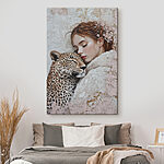 Canvas Schilderijen Vrouw met luipaard