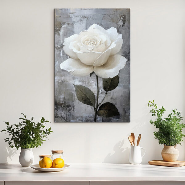Schilderij van een witte roos Canvas Schilderijen Schilderij van een witte roos