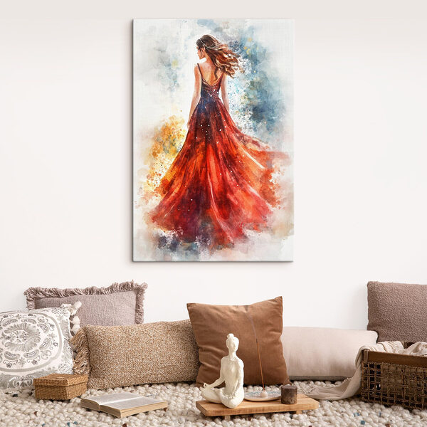Vrouw in een rode jurk Canvas Schilderijen Vrouw in een rode jurk