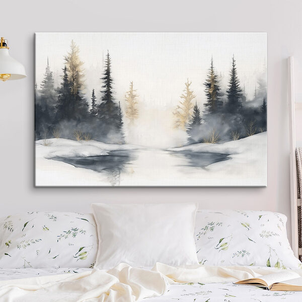 Aquarel van een besneeuwd bos Canvas Schilderijen Aquarel van een besneeuwd bos