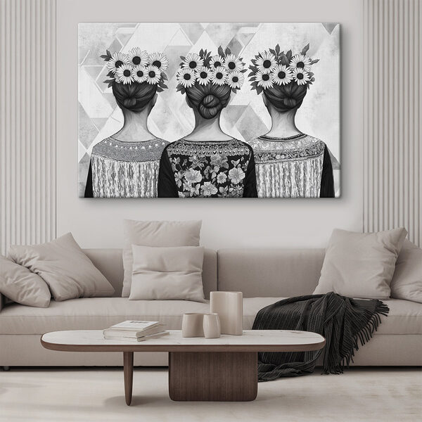 Groep vrouwen met bloemen in het haar Canvas Schilderijen Groep vrouwen met bloemen in het haar
