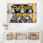 Canvas Schilderijen Groep vrouwen met zonnebloemen in het haar