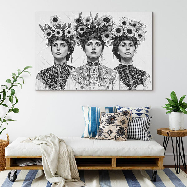 Groep vrouwen met bloemen op hun hoofd Canvas Schilderijen Groep vrouwen met bloemen op hun hoofd