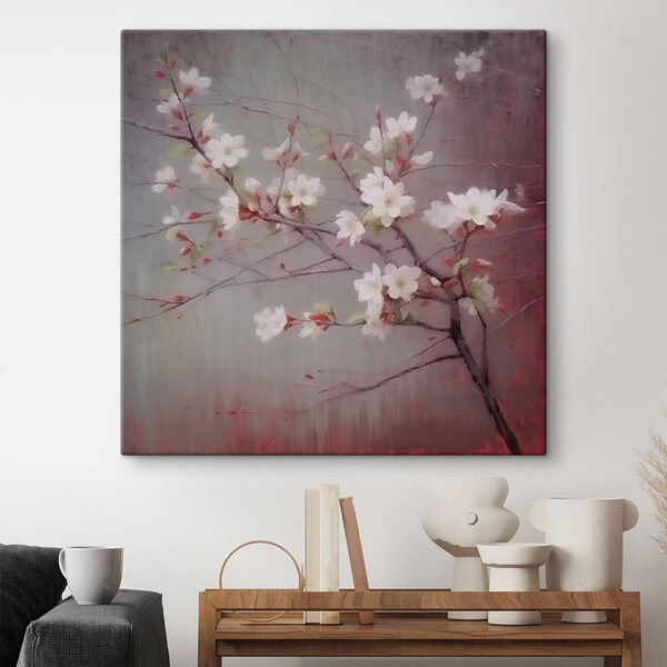Witte bloemen aan een tak Canvas Schilderijen Witte bloemen aan een tak