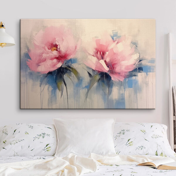 Schilderij van roze bloemen Canvas Schilderijen Schilderij van roze bloemen