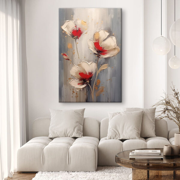 Schilderij van bloemen op een grijze achtergrond Canvas Schilderijen Schilderij van bloemen op een grijze achtergrond
