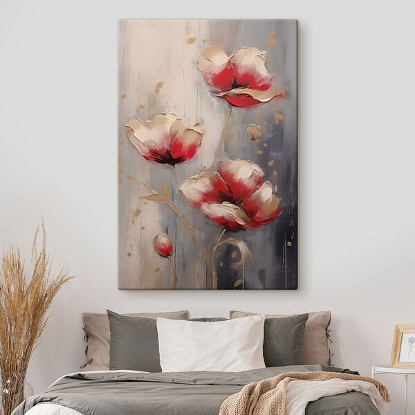 Schilderij van bloemen op een grijze achtergrond Canvas Schilderijen Schilderij van bloemen op een grijze achtergrond