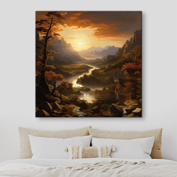 Rivier stroomt door een vallei Canvas Schilderijen Rivier stroomt door een vallei