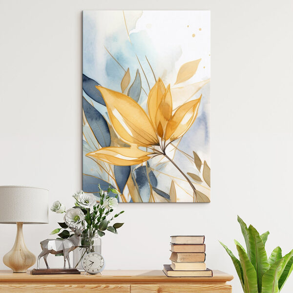 Gele en blauwe bladeren Canvas Schilderijen Gele en blauwe bladeren
