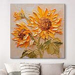 Canvas Schilderijen Schilderij van zonnebloemen op een wit oppervlak