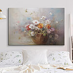 Canvas Schilderijen Schilderij van bloemen in een mand