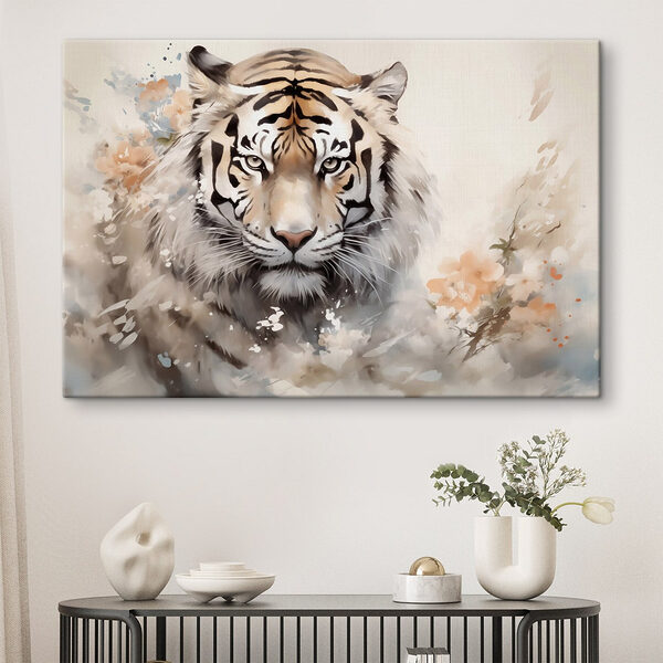 Tijger met bloemen op de achtergrond Canvas Schilderijen Tijger met bloemen op de achtergrond