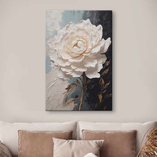 Witte bloem met bruine bladeren Canvas Schilderijen Witte bloem met bruine bladeren