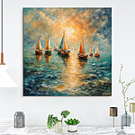 Canvas Schilderijen Groep boten op het water