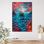 Canvas Schilderijen Schilderij van een boot in de oceaan