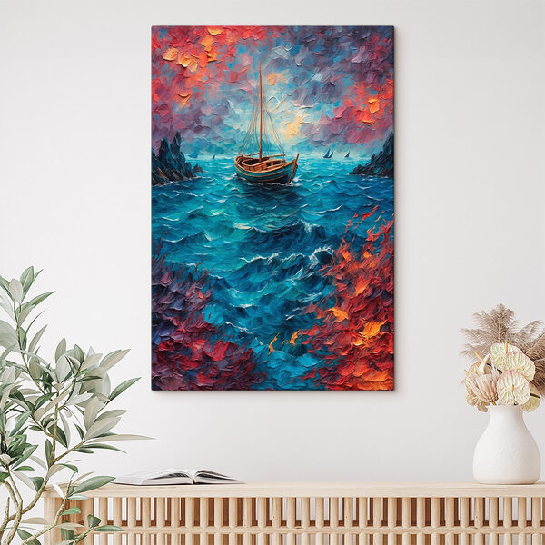 Schilderij van een boot in de oceaan Canvas Schilderijen Schilderij van een boot in de oceaan