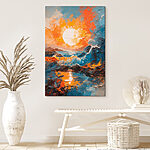 Canvas Schilderijen Schilderij van een zonsondergang boven zee