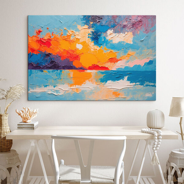 Schilderij van een zonsondergang over water Canvas Schilderijen Schilderij van een zonsondergang over water