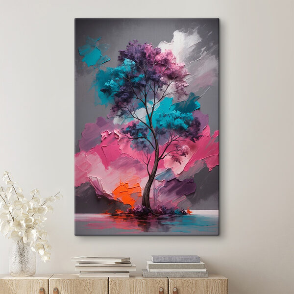 Schilderij van een boom met verschillende kleuren Canvas Schilderijen Schilderij van een boom met verschillende kleuren