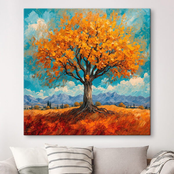 Schilderij van een boom met gele bladeren Canvas Schilderijen Schilderij van een boom met gele bladeren