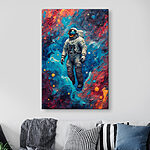 Canvas Schilderijen Een astronaut in de ruimte met kleurrijke achtergrond