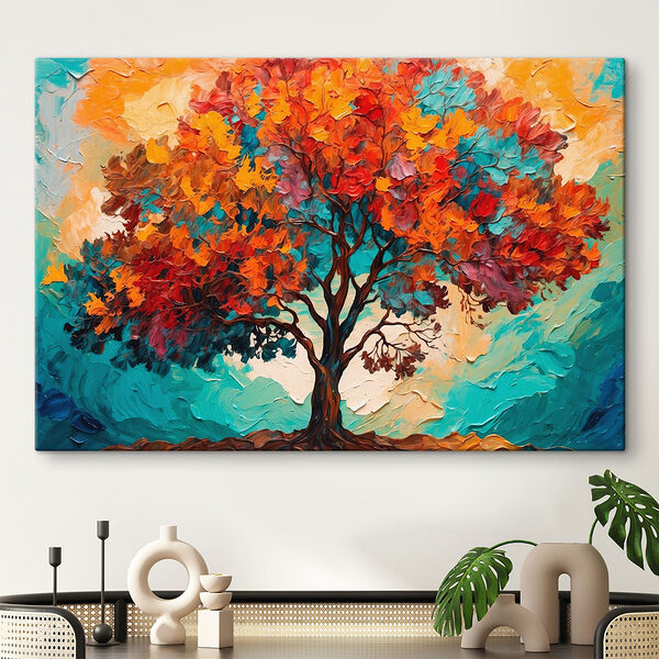Schilderij van een boom met kleurrijke bladeren Canvas Schilderijen Schilderij van een boom met kleurrijke bladeren