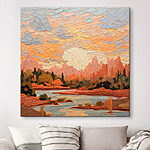 Canvas Schilderijen Schilderij van een rivier en bomen