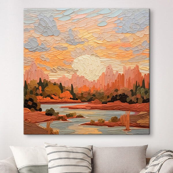 Schilderij van een rivier en bomen Canvas Schilderijen Schilderij van een rivier en bomen
