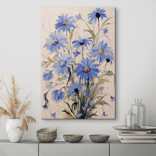 Schilderij van blauwe bloemen Canvas Schilderijen Schilderij van blauwe bloemen