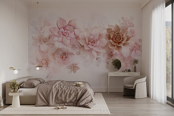 Groep bloemen op witte achtergrond Fotobehang Groep bloemen op witte achtergrond