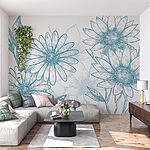 Fotobehang Tekening van bloemen en bladeren
