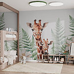 Fotobehang Giraffen en bloemen