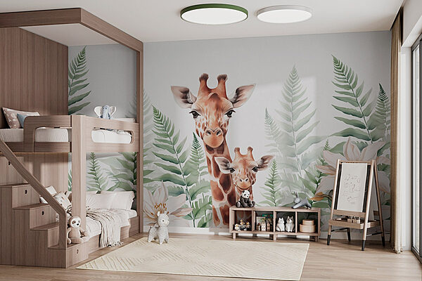 Giraffen en bloemen Fotobehang Giraffen en bloemen