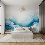 Fotobehang Aquarel van een berg met wolken