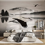 Fotobehang Vogel vliegt over water