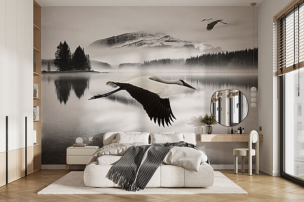 Vogel vliegt over water Fotobehang Vogel vliegt over water
