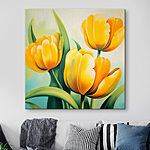 Canvas Schilderijen Schilderij van gele tulpen