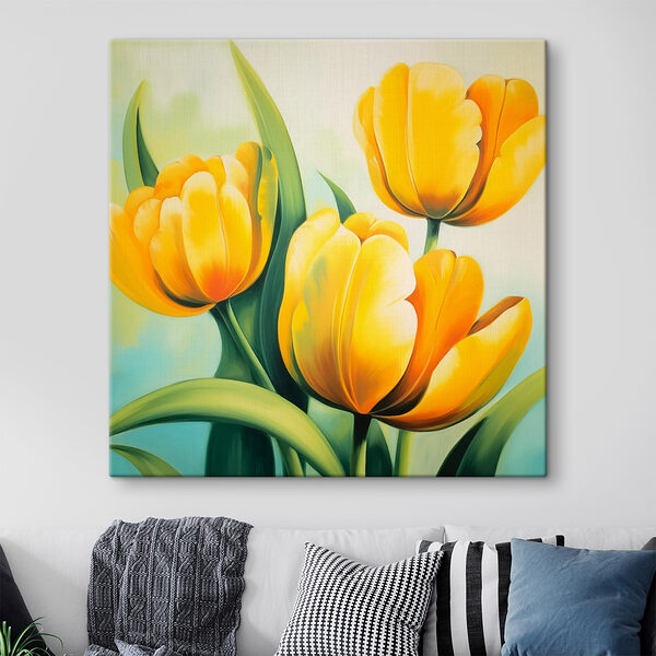 Schilderij van gele tulpen Canvas Schilderijen Schilderij van gele tulpen