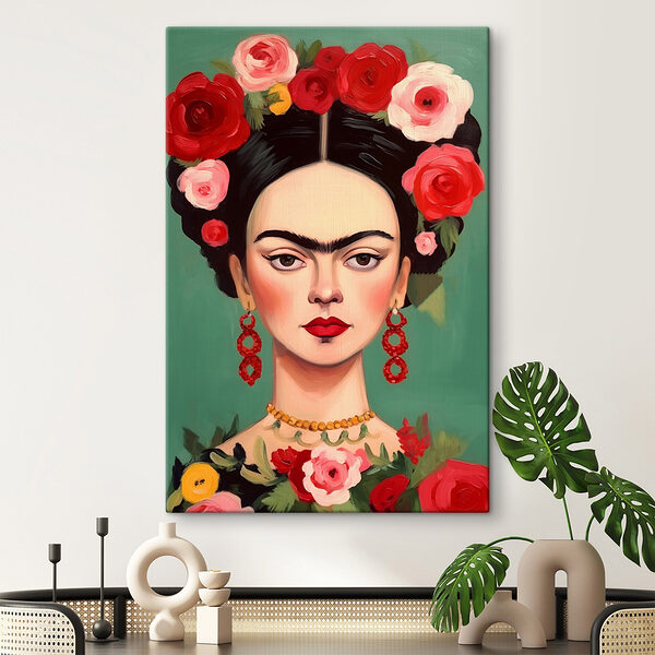 Schilderij van een vrouw met bloemen in haar haar Canvas Schilderijen Schilderij van een vrouw met bloemen in haar haar